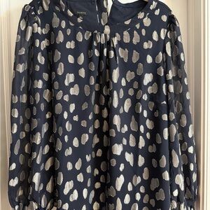 Talbots Navy Blouse with Silver Accents
